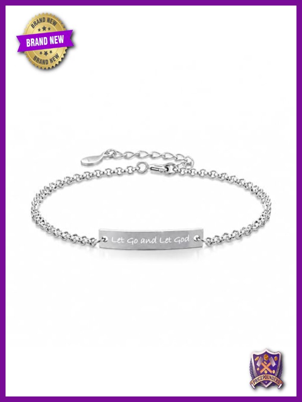 925 Sterling Silver Let Go & Let God Christian Inspirational Charm Bracelet